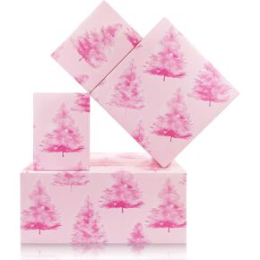 Geluode Christmas Tree Wrapping Paper Rolls,Xmas Pink Gift Wrap Paper Mini Roll 17in X 9.8ft,Cute Aesthetic Christmas Wrapping Paper Roll For Merry Christmas New Year Winter Party