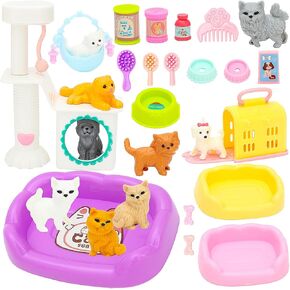 ONEST 39 Pieces Cat Figurine Playset Mini Cat Figurines Toys Realistic Pet Care Center Role Play Toys for Kids Toddlers Boys and Girls