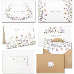 Floral Thank You Cards With Envelopes (bulk 20-4x6) -Wildflower Thank You Notes With Envelopes -Perfect for Birthday, Wedding, Bridal Shower And Baby Shower, white
