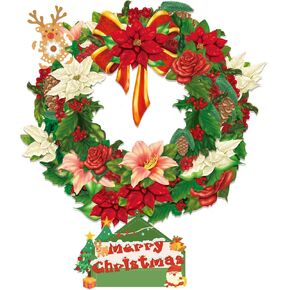 16 inch Airpark Paper Pop Up Christmas Wreath, Gift Cards, Greeting Cards, Flower Cards, 3D Winter Joy Floral Wreath, Life Sized Reusable Christmas Decoration for Xmas Party & Home Decor