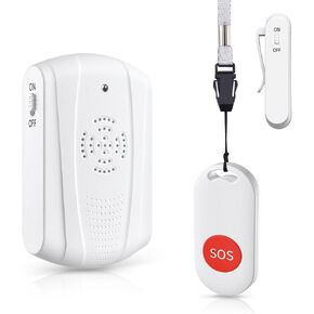AMIR Caregiver Pager نظام زر الاتصال اللاسلكي، نظام تنبيه الممرضات جرس الاتصال للمنزل/كبار السن/المريض في حالات الطوارئ الاهتزاز النداء وزر الطوارئ (1 جهاز استقبال + 1 زر) in Kuwait