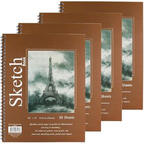 GIFTEXPRESS Bound Spiral Premium Sketch Book Sketch Pads Set, 4 Pads x30-Sheets, 8.5" X 11" Side Wire Bound, White 120 Paper Sheets for Pencil Ink Pastel (4)