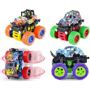 Monster Trucks Toy for Boys, Friction Powered Toy Car 4 Pack Mini Push and Go Car Truck Playset for Boys Girls Toddler Aged 3 4 5 6 7 Year Old Gifts for Kids Christmas Birthday Party (Type2)