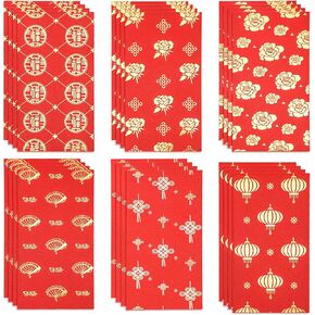 24pcs Chinese New Year Red Envelopes, 3.54x6.61in 2024 Red Packet Hong Bao Gift Chinese Lucky Money Pocket with 6 Design for Lunar Year Spring Festival Birthday Wedding Party