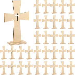 36 Pieces Catholic Wooden Crosses Bulk for Baptism Unfinished Wooden Wall Cross with Stand for Centerpieces Cross Wall Decor Wood Standing Cross for First Communion Baptism Craft,8 x 5 Inch