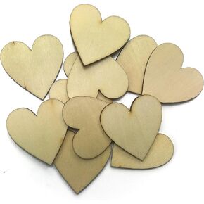 ALL in ONE Natural Unfinished Cutout Shape Wooden Hearts for DIY Home Decoration (1-1/2" 50pcs)