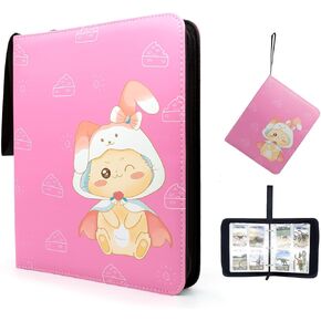9 Pocket Card Binder - Premium Zip Trading Card Binder - 900 Double Sided Pocket PU Collection Binder - Gift for Girls (Pink Kitten 9-Pocket)
