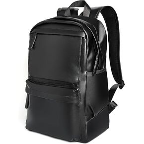 Men Black PU Leather Backpack Fit 15.6inch Laptop Waterproof Carry On Utility Large Capacity Back Pack Rucksack Hiking Business Work