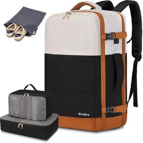 Travel Backpack For Women, 40L Travel Back pack Carry On Backpack For Airplanes, TSA Personal Item Backpack Fits 15.6" Laptop 4PCS,Beige Black Brown