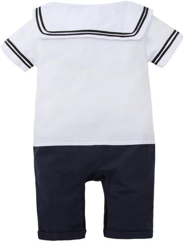 Dressy Daisy Infant Baby Boy Sailor Outfit Nautical Onesie Romper Bodysuit Costume Clothes with Hat, White Navy in Saudi Arabia