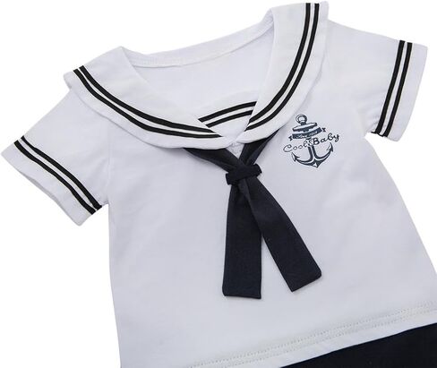 Dressy Daisy Infant Baby Boy Sailor Outfit Nautical Onesie Romper Bodysuit Costume Clothes with Hat, White Navy in Saudi Arabia