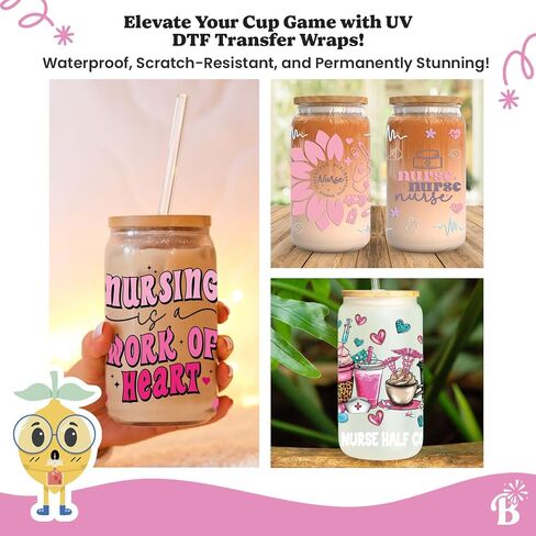 bestus uv dtf كأس يلتف ل 16 أوقية ممرضة 10 ورقة الشارات السائبة uvdtf ملصقات نقل، تقدير هدية الطبيب dtf يلتف ملصقات زجاجية للأكواب، وعلى استعداد للضغط على تطبيق يلتف كأس الأشعة فوق البنفسجية in Saudi Arabia