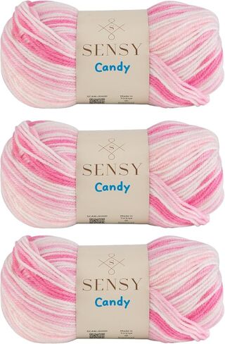 3 Skeins of Sensy Candy Yarn, 3.5 oz, 251 Yards, Multicolor Yarn for Crocheting and Knitting, Craft Yarn, Gauge 3 Light (5430) in Kuwait