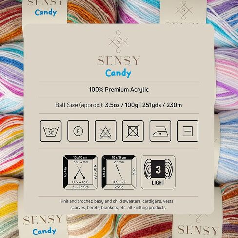 3 Skeins of Sensy Candy Yarn, 3.5 oz, 251 Yards, Multicolor Yarn for Crocheting and Knitting, Craft Yarn, Gauge 3 Light (5430) in Kuwait