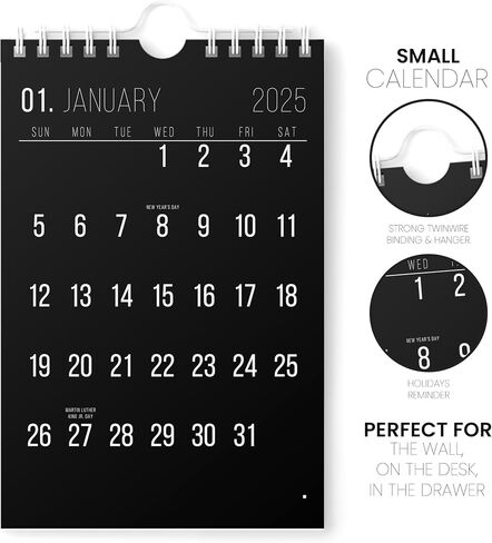 Mini Calendar 2025 - Vertical 6x9 2025 Wall Calendar Runs Until June 2026 - Easy Planning with the Small Aesthetic Desk Calendar 2025-2026 Monthly - Karto - All Black in Saudi Arabia