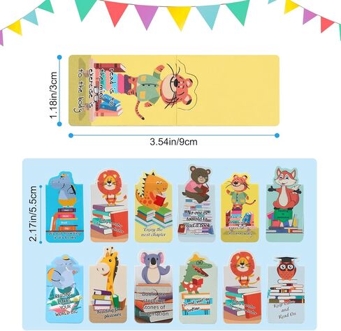 24 قطعة من الإشارات المرجعية المغناطيسية، مجموعة الإشارات المرجعية المغناطيسية للحيوانات، الإشارات المرجعية المغناطيسية للأطفال والمدرسة والطلاب ومستلزمات القراءة المكتبية (12 نمطًا، 5.5 × 3 سم) in Kuwait
