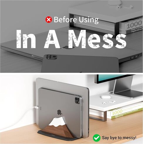 Vertical Laptop Stand - Snow Peak-Shaped Wooden Holder Dock Compatible with MacBook, Surface, Chromebook, Dell & More - Space-Saving Design for All Laptops,Walnut Finish in Kuwait