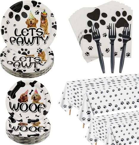 162 قطعة من لوازم حفلات الكلاب - مجموعة أدوات مائدة للحفلات بطابع هزلي للجرو، بما في ذلك الأطباق والمناديل ومفارش المائدة والشوك، تكفي 40 ضيفًا in Kuwait