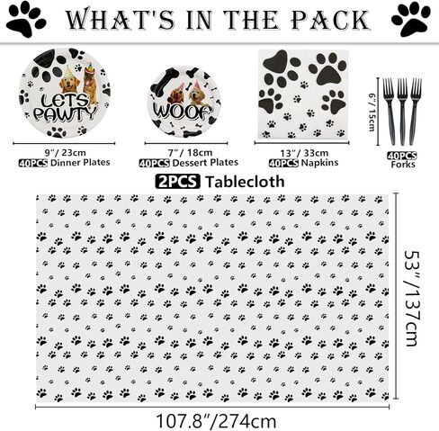 162 قطعة من لوازم حفلات الكلاب - مجموعة أدوات مائدة للحفلات بطابع هزلي للجرو، بما في ذلك الأطباق والمناديل ومفارش المائدة والشوك، تكفي 40 ضيفًا in Kuwait