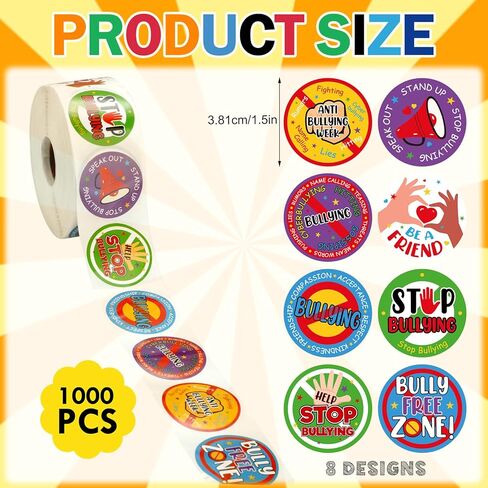 1000 قطعة من ملصقات Colarr الدائرية لمكافحة البلطجة، ملصقات للتوعية ضد البلطجة، ملصقات للوقوف وإيقاف البلطجة والتحدث من أجل منع البلطجة وحفلات جمع التبرعات المدرسية ومناسبات الكمبيوتر المحمول وديكورات الهدايا in Kuwait