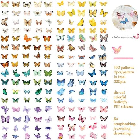 320Pcs Transparent Sticker Bag Self-Adhesive Stickers for Scrapbooking Journaling Tulip Rose Butterfly Feather Fern Stickers for Handmade Bookmark Card DIY Handcraft Junk Journal (320pcs Feather A) in Saudi Arabia