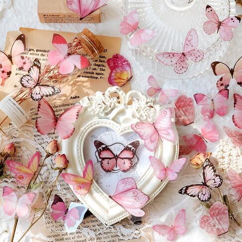 320Pcs Transparent Sticker Bag Self-Adhesive Stickers for Scrapbooking Journaling Tulip Rose Butterfly Feather Fern Stickers for Handmade Bookmark Card DIY Handcraft Junk Journal (320pcs Feather A) in Saudi Arabia