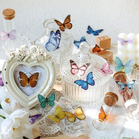 320Pcs Transparent Sticker Bag Self-Adhesive Stickers for Scrapbooking Journaling Tulip Rose Butterfly Feather Fern Stickers for Handmade Bookmark Card DIY Handcraft Junk Journal (320pcs Feather A) in Saudi Arabia
