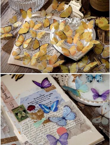 320Pcs Transparent Sticker Bag Self-Adhesive Stickers for Scrapbooking Journaling Tulip Rose Butterfly Feather Fern Stickers for Handmade Bookmark Card DIY Handcraft Junk Journal (320pcs Feather A) in Saudi Arabia