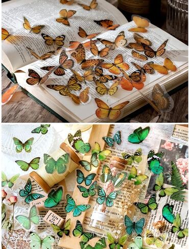 320Pcs Transparent Sticker Bag Self-Adhesive Stickers for Scrapbooking Journaling Tulip Rose Butterfly Feather Fern Stickers for Handmade Bookmark Card DIY Handcraft Junk Journal (320pcs Feather A) in Saudi Arabia