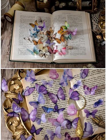 320Pcs Transparent Sticker Bag Self-Adhesive Stickers for Scrapbooking Journaling Tulip Rose Butterfly Feather Fern Stickers for Handmade Bookmark Card DIY Handcraft Junk Journal (320pcs Feather A) in Saudi Arabia