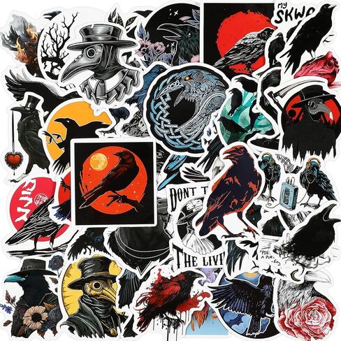 Colarr 96 قطعة ملصقات الغراب ملصقات الهالوين ملصقات الطيور الغراب ملصقات جرافيتي رائعة من الفينيل مقاومة للماء ملصقات الطيور العصرية لزجاجة المياه والدراجات النارية ولوح التزلج والكمبيوتر المحمول وشارات الأمتعة in Kuwait