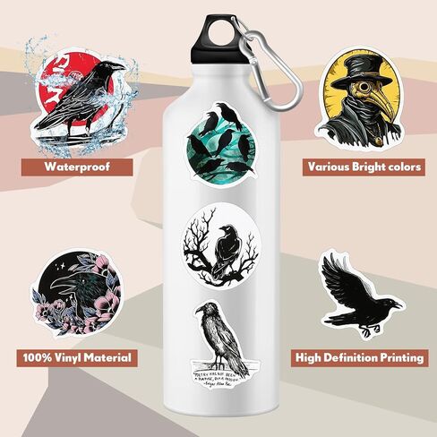 Colarr 96 قطعة ملصقات الغراب ملصقات الهالوين ملصقات الطيور الغراب ملصقات جرافيتي رائعة من الفينيل مقاومة للماء ملصقات الطيور العصرية لزجاجة المياه والدراجات النارية ولوح التزلج والكمبيوتر المحمول وشارات الأمتعة in Kuwait