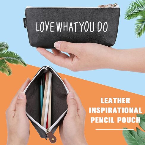 cobee Inspirational Leather Pencil Case, Motivational Pen Pouch Bag Gift Zipper Pen Holder Stationery Bag Makeup Bags Cosmetic Bags for Office Supplies(Black) in Saudi Arabia