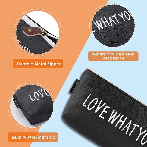 cobee Inspirational Leather Pencil Case, Motivational Pen Pouch Bag Gift Zipper Pen Holder Stationery Bag Makeup Bags Cosmetic Bags for Office Supplies(Black) in Saudi Arabia