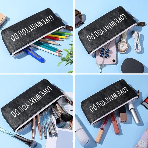 cobee Inspirational Leather Pencil Case, Motivational Pen Pouch Bag Gift Zipper Pen Holder Stationery Bag Makeup Bags Cosmetic Bags for Office Supplies(Black) in Saudi Arabia