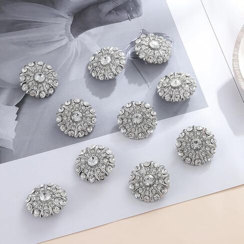 10 Pcs Rhinestone Buttons, Crystal Applique Embellishments for Sew on Clothes DIY Jewelry Decoration Crafts Wedding Party Bouquet, Clear in Saudi Arabia