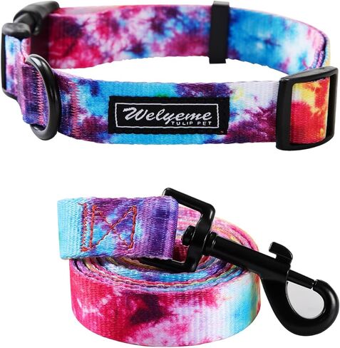 Tie Dye Dog Collar Pet Funny Dog Leash Set for Small Medium Large Dogs Tie Dye Collars (S(9.8'' - 12'')) in Saudi Arabia