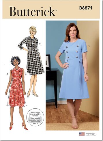 Butterick Misses' A-Line Shaped Dress Sewing Pattern Kit, Design Code B6871, Sizes 14-16-18-20-22 in Kuwait