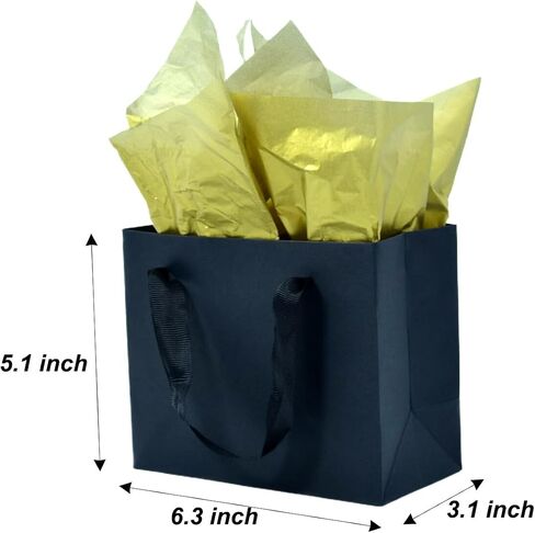JUNESHE Small Gift Bags with Handles & Tissue Paper,6 Pack 6.3"×3.1"×5.1" Mini Black Gift Bags, Tiny Gift Wrap for Jewelry box, Candles, Retail, Birthday Party Favors, Baby Shower in Saudi Arabia