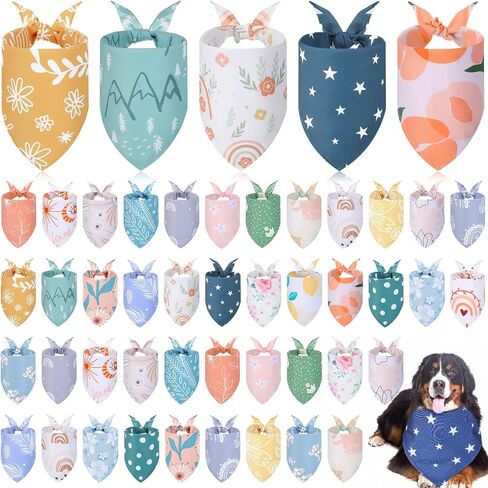 Amylove 50 Pcs Dog Bandanas Bulk for Dogs Puppy Floral Dog Bibs Holiday Washable Scarf Pets Triangle Head Scarfs Bandanas Pet Costume Dog Outfit(Flower,Large) in Saudi Arabia