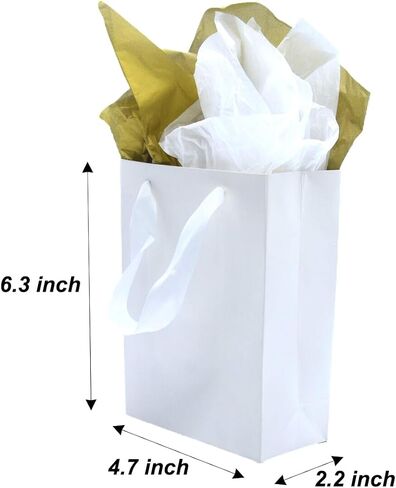 JUNESHE Small Gift Bags with Handles & Tissue Paper,6 Pack 6.3"×3.1"×5.1" Mini Black Gift Bags, Tiny Gift Wrap for Jewelry box, Candles, Retail, Birthday Party Favors, Baby Shower in Saudi Arabia