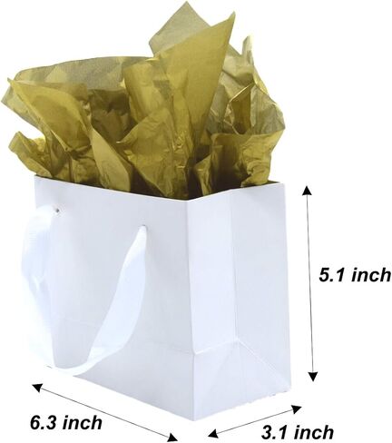 JUNESHE Small Gift Bags with Handles & Tissue Paper,6 Pack 6.3"×3.1"×5.1" Mini Black Gift Bags, Tiny Gift Wrap for Jewelry box, Candles, Retail, Birthday Party Favors, Baby Shower in Saudi Arabia