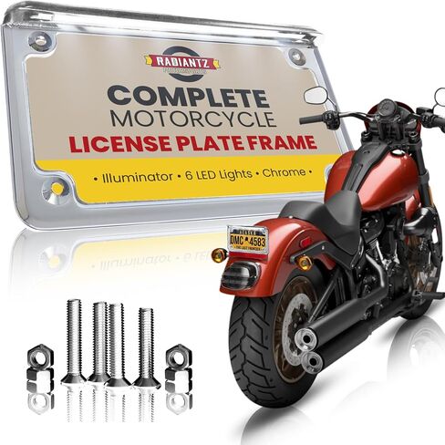 Complete Motorcycle License Plate Frame White LED 6" (Black) in Saudi Arabia