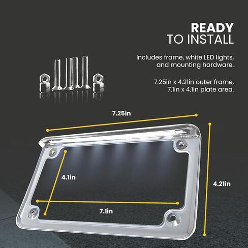 Complete Motorcycle License Plate Frame White LED 6" (Black) in Saudi Arabia