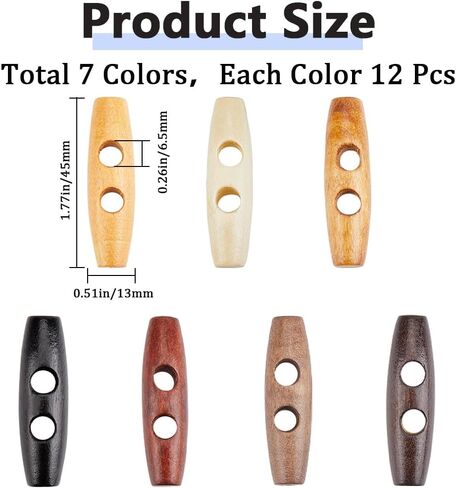 GORGECRAFT 84Pcs 7 Colors Wood Toggle Buttons 1.77x0.5 Horn Shaped Wooden Button Accessories 2 Holes Wood Sweater Coats Buttons Replacement for Jacket Clothing Sewing DIY Art Craft, Hole: 6.5mm in Saudi Arabia