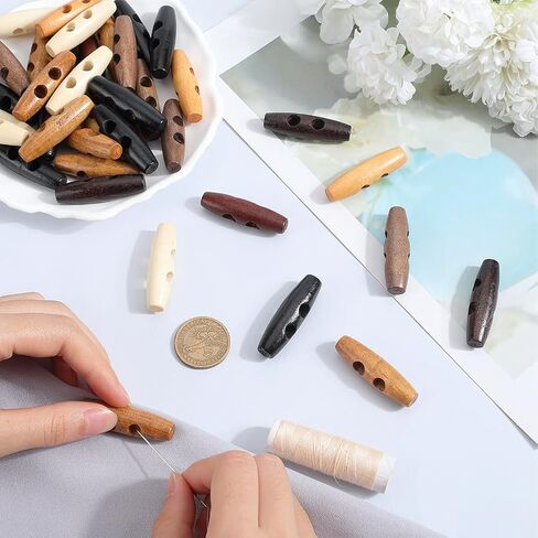 GORGECRAFT 84Pcs 7 Colors Wood Toggle Buttons 1.77x0.5 Horn Shaped Wooden Button Accessories 2 Holes Wood Sweater Coats Buttons Replacement for Jacket Clothing Sewing DIY Art Craft, Hole: 6.5mm in Saudi Arabia