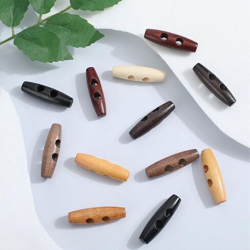 GORGECRAFT 84Pcs 7 Colors Wood Toggle Buttons 1.77x0.5 Horn Shaped Wooden Button Accessories 2 Holes Wood Sweater Coats Buttons Replacement for Jacket Clothing Sewing DIY Art Craft, Hole: 6.5mm in Saudi Arabia