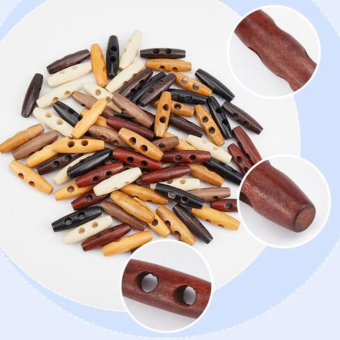 GORGECRAFT 84Pcs 7 Colors Wood Toggle Buttons 1.77x0.5 Horn Shaped Wooden Button Accessories 2 Holes Wood Sweater Coats Buttons Replacement for Jacket Clothing Sewing DIY Art Craft, Hole: 6.5mm in Saudi Arabia