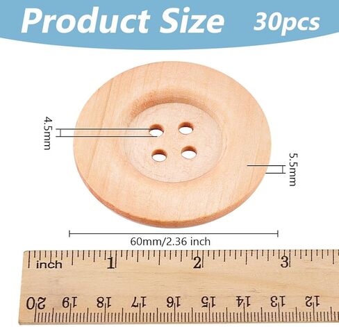 OLYCRAFT 30Pcs Flat Round Wood Buttons 4 Hole Wood Sewing Button 2.4 Inch Large Size Wood Sewing Buttons 4.5mm Hole Handmade Buttons for Sewing Clothing Accessories DIY Crafting Projects Decorations in Saudi Arabia
