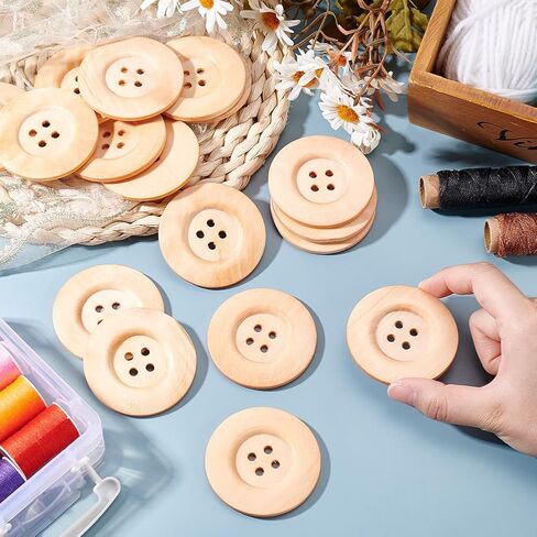 OLYCRAFT 30Pcs Flat Round Wood Buttons 4 Hole Wood Sewing Button 2.4 Inch Large Size Wood Sewing Buttons 4.5mm Hole Handmade Buttons for Sewing Clothing Accessories DIY Crafting Projects Decorations in Saudi Arabia
